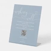 Signe De Table Code QR du puits de souhaits à cœur de script bleu (Recto)