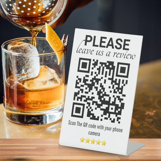 Signe De Table Code QR élégant et moderne "Leave a Review"