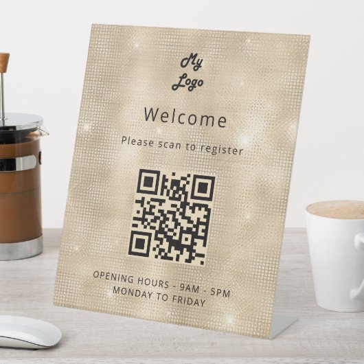 Signe De Table Code QR enregistrement client or bienvenue (In SItu)