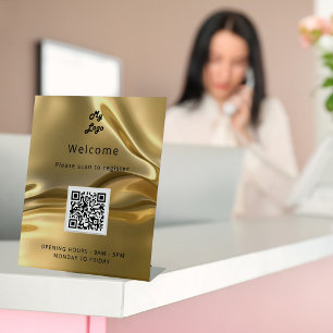 Signe De Table Code QR enregistrement client or métal bienvenue