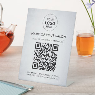 Signe De Table Code QR et logo de l'entreprise Dark White Salon