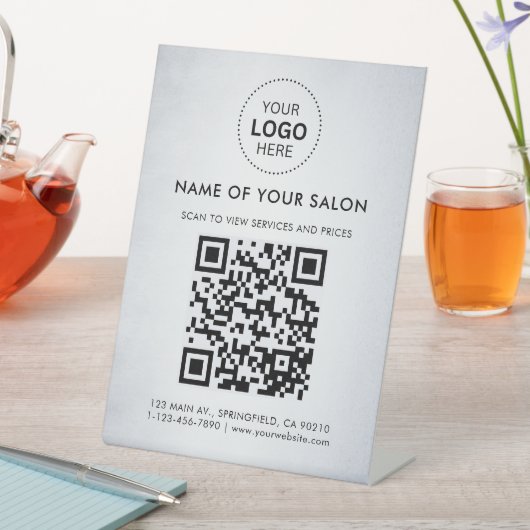 Signe De Table Code QR et logo de l'entreprise Dark White Salon (In SItu)