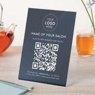 Signe De Table Code QR et logo de l'entreprise du Salon Bleu-Navy