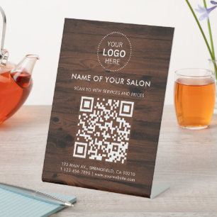 Signe De Table Code QR et logo de l'entreprise Wooden Color Salon