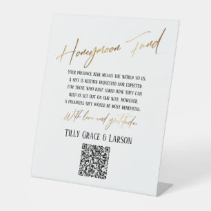Signe De Table Code QR Faux Or Typographie Caisse de Lune de Miel