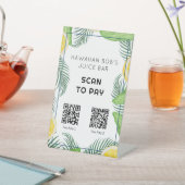 Signe De Table Code QR Feuilles Tropicales Scannez pour Payer Pan (In SItu)
