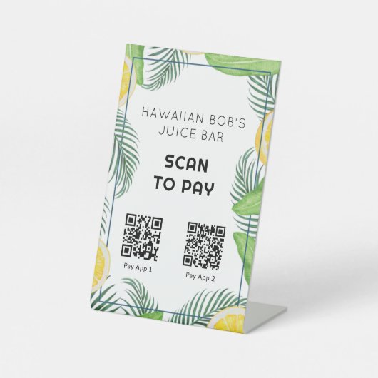 Signe De Table Code QR Feuilles Tropicales Scannez pour Payer Pan (Recto)