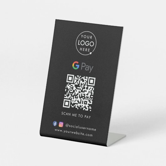 Signe De Table Code QR Google Pay | Paiement sans contact noir (Recto)