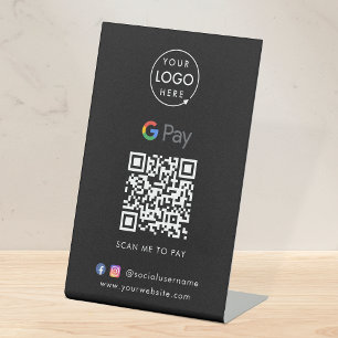 Signe De Table Code QR Google Pay   Paiement sans contact noir