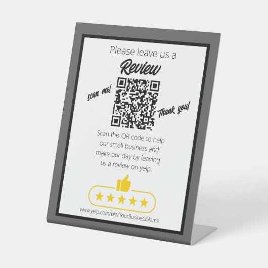 Signe De Table Code QR 'laissez-nous un commentaire' YELP (Recto)