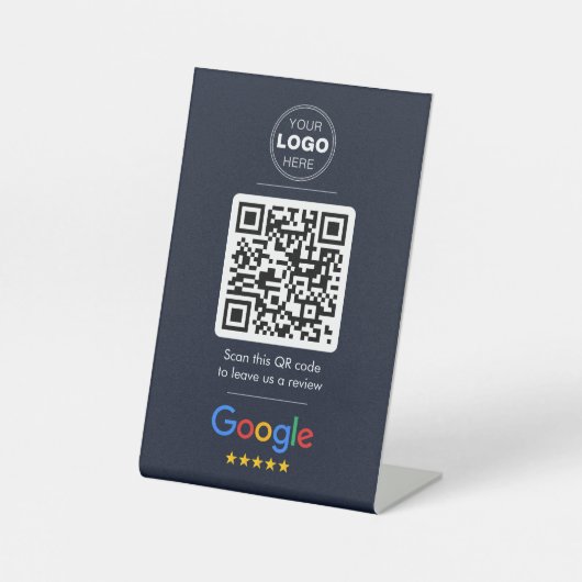 Signe De Table Code QR Logo Avis Google Navy Foncé (Recto)