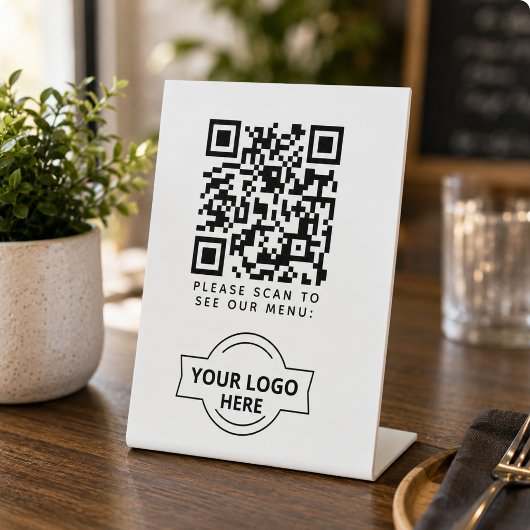 Signe De Table Code QR Logo de menu noir Moderne Café Sans Contac