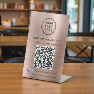 Signe De Table Code QR Logo d'entreprise Réseaux Sociaux Or Rose