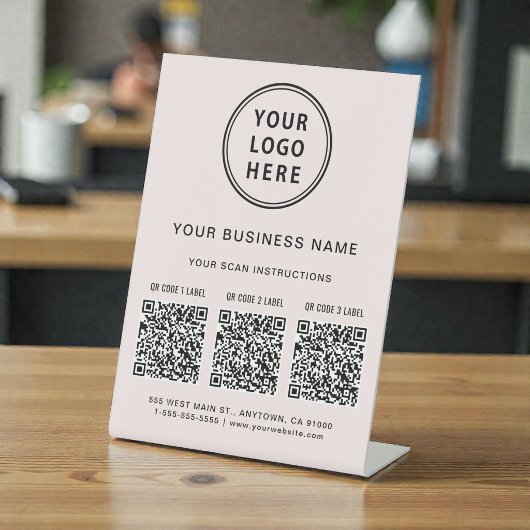 Signe De Table Code QR Logo Entreprise 3 Rose