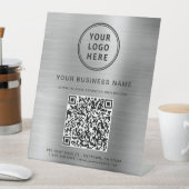 Signe De Table Code QR Logo Entreprise Moderne Argenté (In SItu)