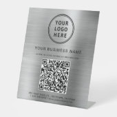 Signe De Table Code QR Logo Entreprise Moderne Argenté (Recto)