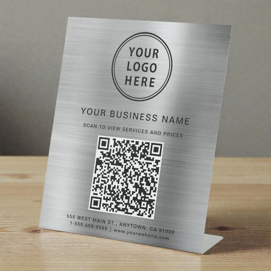 Signe De Table Code QR Logo Entreprise Moderne Argenté
