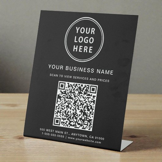 Signe De Table Code QR Logo Entreprise Noir