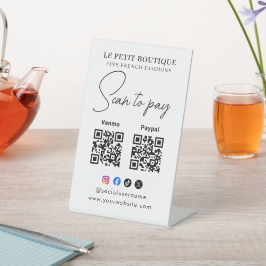 Signe De Table Code QR Logo Entreprise Scan To Pay (In SItu)
