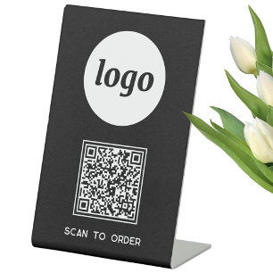 Signe De Table Code QR Logo Entreprise Scannez pour Commander Noi