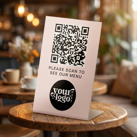 Signe De Table Code QR Logo Menu Rose Moderne Sans Contact Café