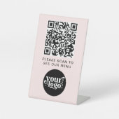 Signe De Table Code QR Logo Menu Rose Moderne Sans Contact Café (Recto)