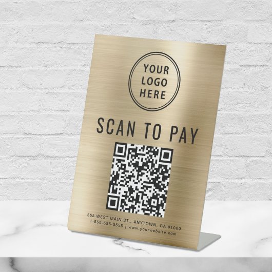 Signe De Table Code QR Logo Paiement Scan Or