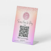Signe De Table Code QR Logo Paillettes Roses Dégradé Violet Payez (Recto)