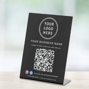 Signe De Table Code QR Logo Réseaux Sociaux Entreprise Noir