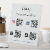 Signe De Table Code QR Logo Réseaux Sociaux Twitter Facebook Gris (In SItu)