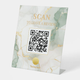 Signe De Table Code QR Luxe Féminin Marbre Vert Sauge Or
