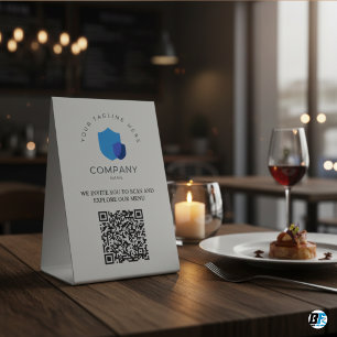 Signe De Table Code QR Menu Blanc Logo Moderne Élégant Restaurant