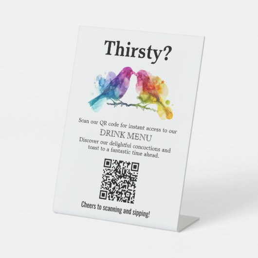 Signe De Table Code 🌈 QR Menu Boire Rainbow Lovebirds Collection (Recto)