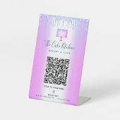 Signe De Table Code QR Menu de la Boulangerie Gâteau Violet avec (Recto)