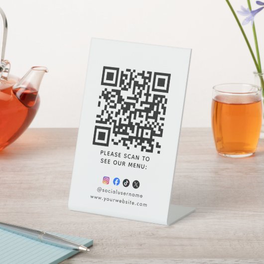 Signe De Table Code QR Menu Noir Logo Paiement Sans Contact Café (In SItu)
