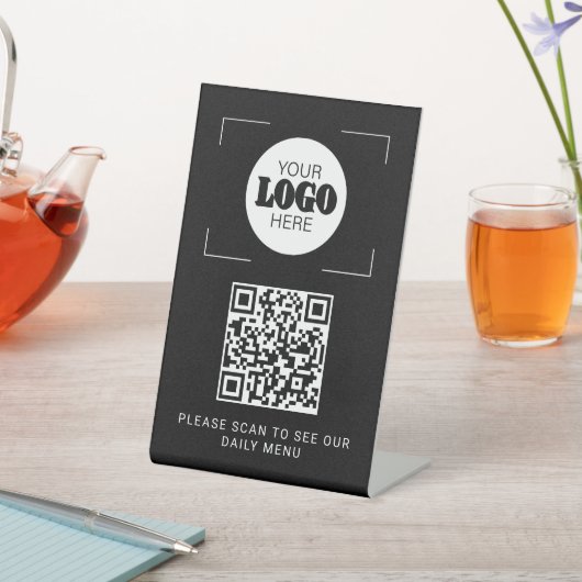 Signe De Table Code QR menu numérique logo personnalisé noir dess (In SItu)