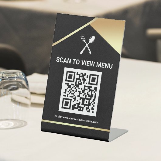 Signe De Table Code QR Menu Numérique Or Noir pour les Restaurant