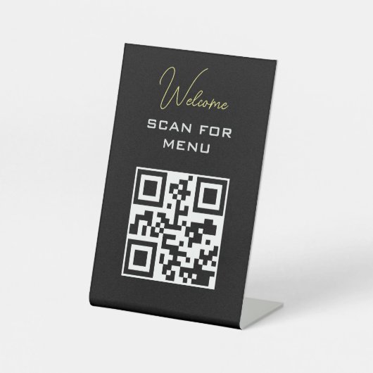 Signe De Table Code QR - Menu numérisable sans contact noir blanc (Recto)