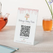 Signe De Table Code QR Menu Pâtisserie Rose Pâle Paillettes Gâtea (In SItu)