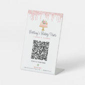 Signe De Table Code QR Menu Pâtisserie Rose Pâle Paillettes Gâtea (Recto)