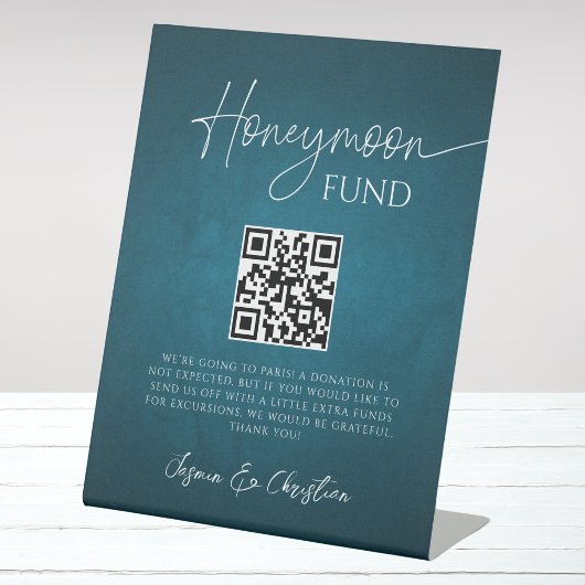 Signe De Table Code QR minimal Ocean Blue Mariage Honeymoon Fund