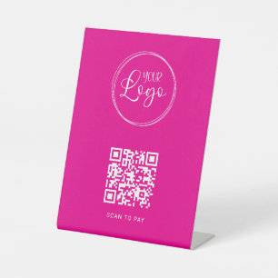 Signe De Table Code QR minimaliste rose chaud et blanc