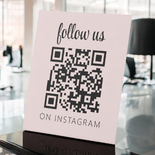 Signe De Table Code QR minimaliste rose Suivez-nous sur Instagram