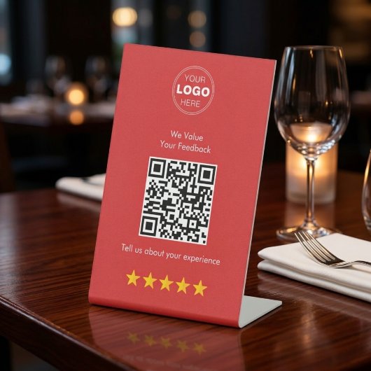 Signe De Table Code QR Moderne de Réaction et de Révision Rouge e