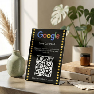 Signe De Table Code QR Moderne Noir pour Avis Google 5 Étoiles