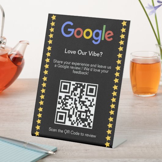 Signe De Table Code QR Moderne Noir pour Avis Google 5 Étoiles (In SItu)