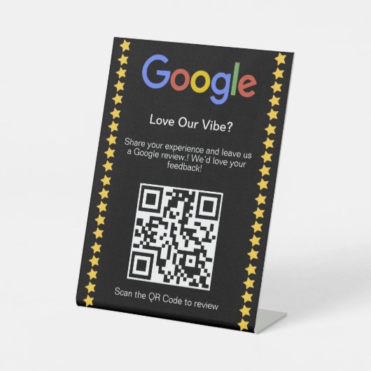 Signe De Table Code QR Moderne Noir pour Avis Google 5 Étoiles (Recto)