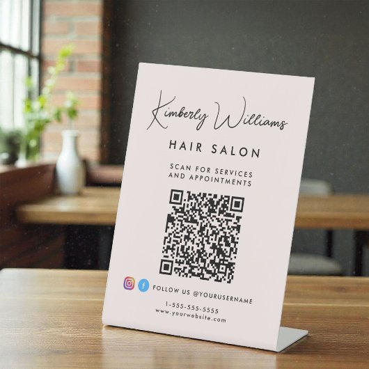 Signe De Table Code QR Monogramme de signature d'affaires Rose