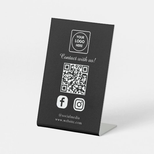 Signe De Table Code QR noir | Connectez vos réseaux sociaux facil (Recto)