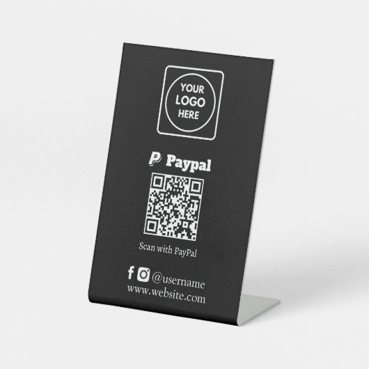 Signe De Table Code QR noir | Logo d'entreprise PayPal Scan-to-Pa (Recto)